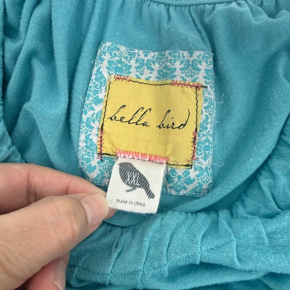 Bella Bird Dress Women XXL Blue Short Sleeve Stretch Midi Scoop Neck Comfy - Picture 5 of 10